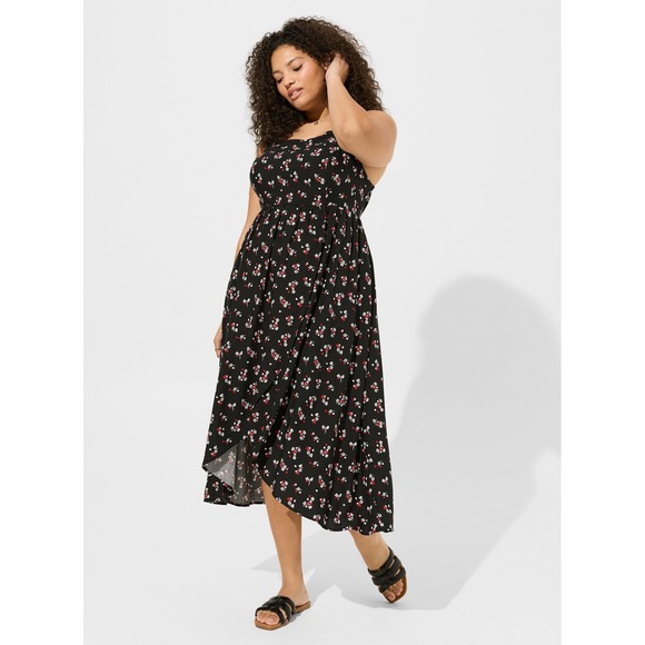 torrid Dresses & Skirts - NWT Torrid‎ Challis Plus Size Black Floral Square Neck Tea Length Midi Dress 3X